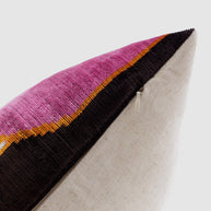 Handmade Geometric Silk Velvet Throw Pillow - 16x24, Pink And Orange Modern Design With Down Feather Insert