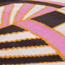 Handmade Geometric Silk Velvet Throw Pillow - 16x24, Pink And Orange Modern Design With Down Feather Insert