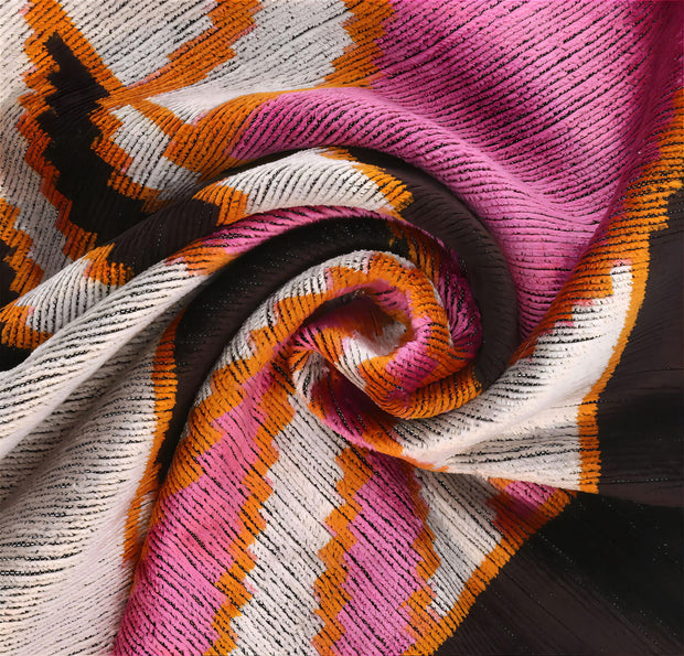 Handmade Geometric Silk Velvet Throw Pillow - 16x24, Pink And Orange Modern Design With Down Feather Insert