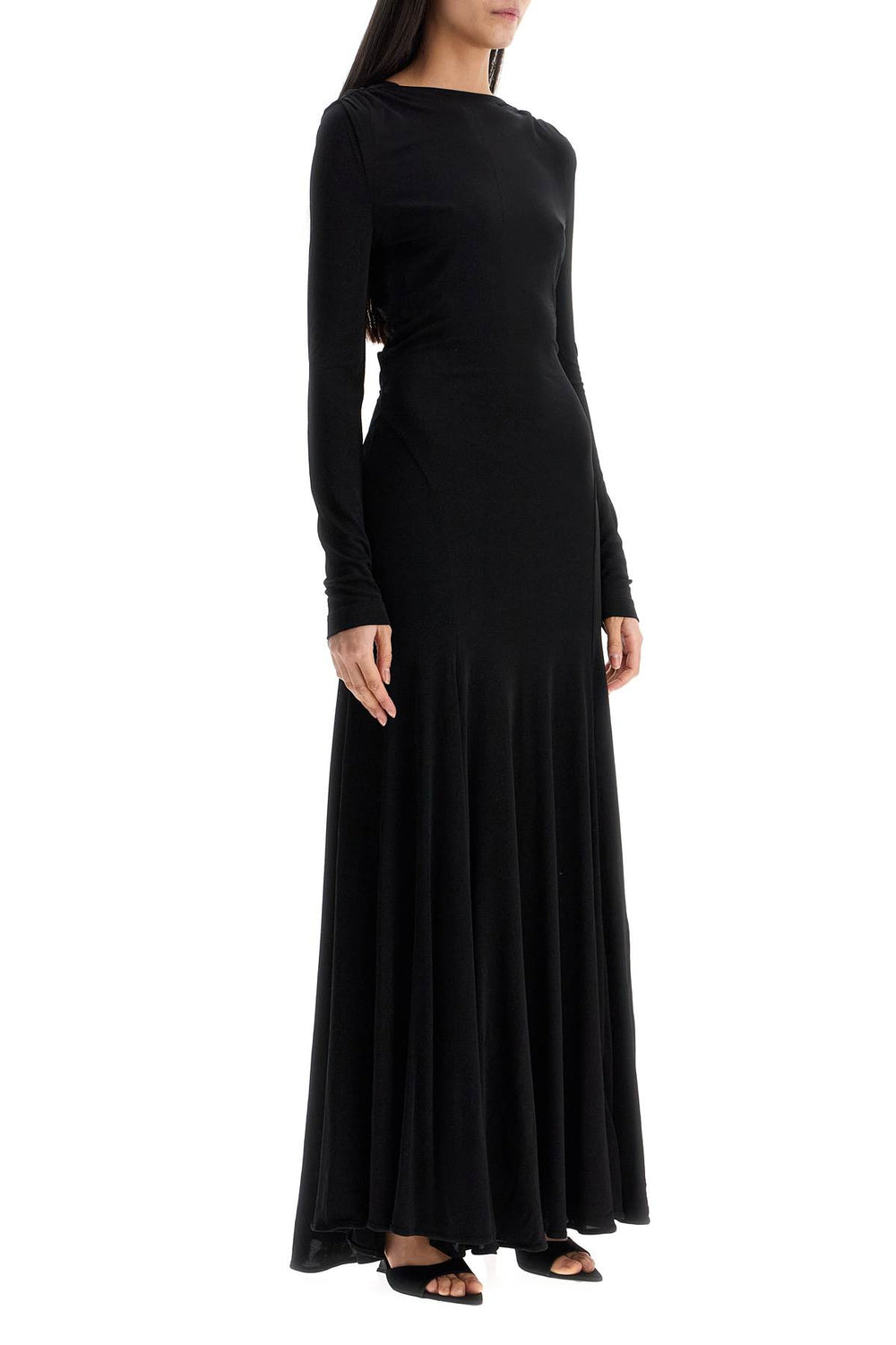 Christopher Esber Long Black Viscose Maxi Dress With Copper And Stone Decoration