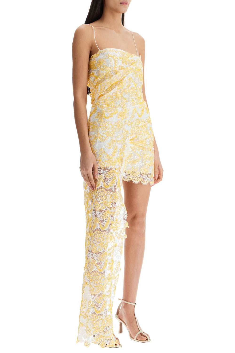 Christopher Esber Mini Dress In Yellow Floral Lace With Adjustable Straps