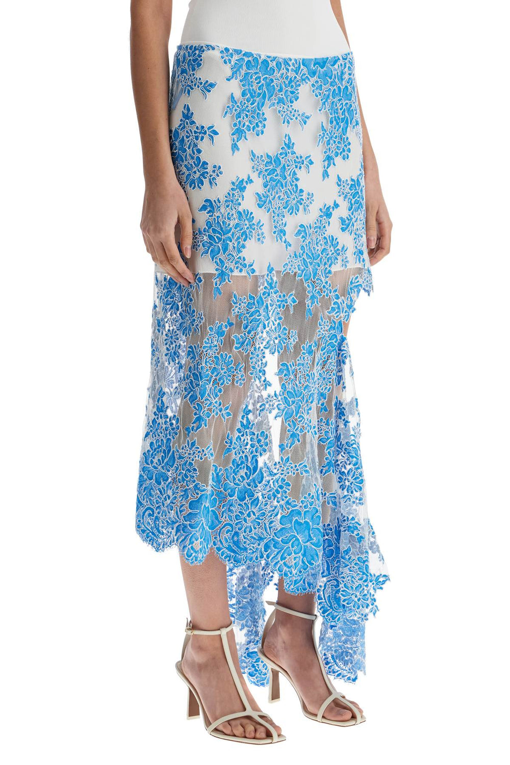 Christopher Esber Asymmetrical Blue Floral Cotton Lace Skirt