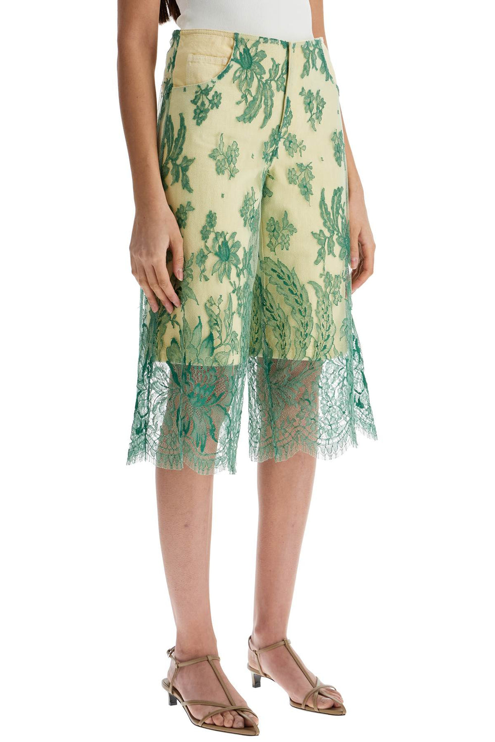 Christopher Esber Mint Green Lace Shorts With Floral Embroidery