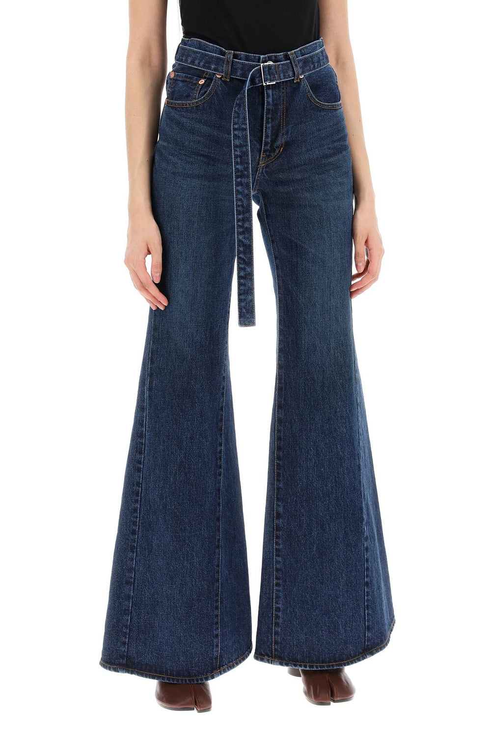 Sacai Belted Boot Cut Jeans