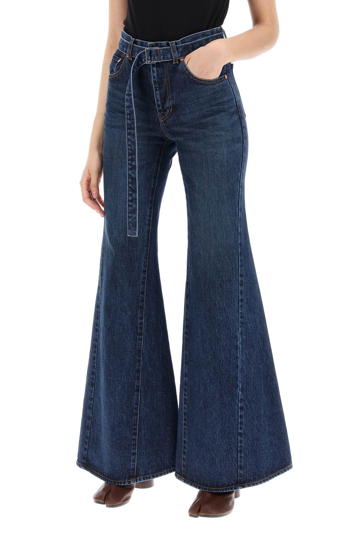 Sacai Belted Boot Cut Jeans