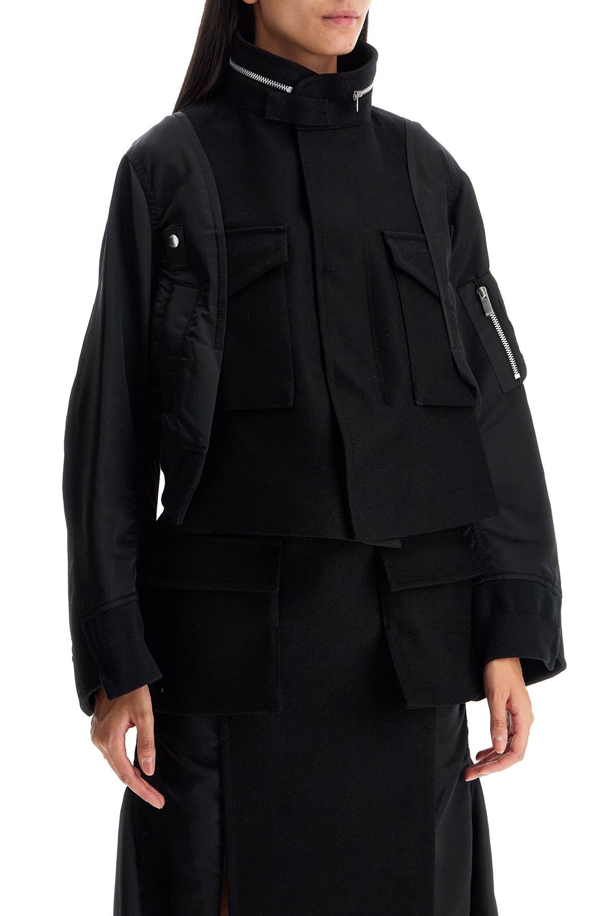 Sacai Boxy Wool And Nylon Jacket