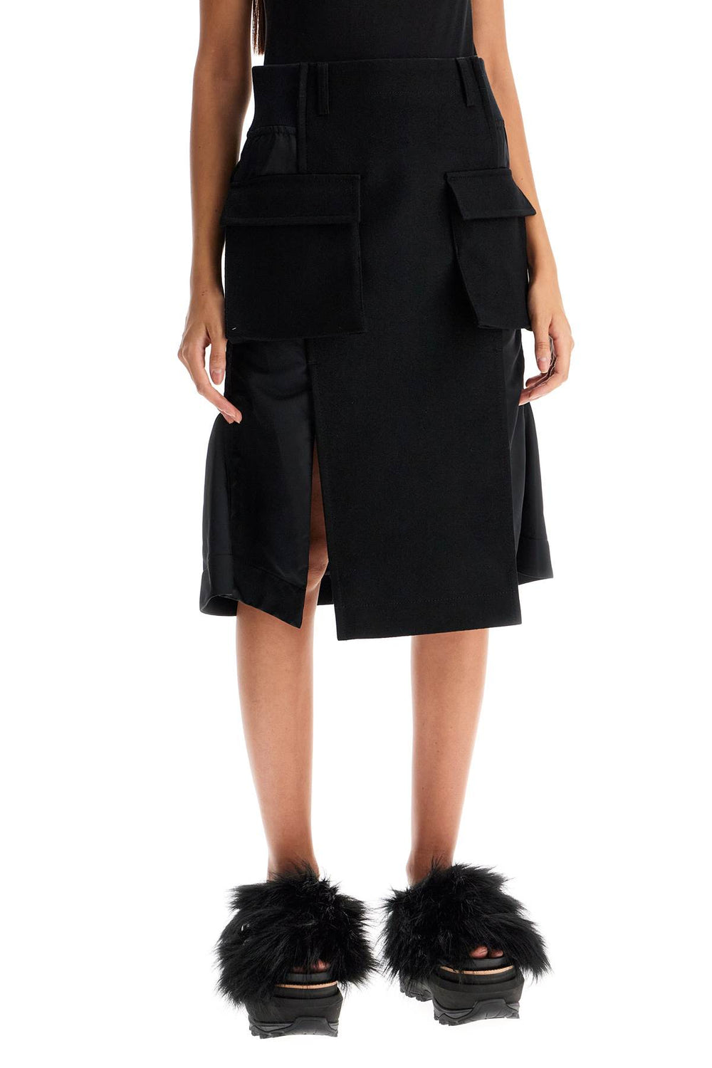 Sacai Hybrid Nylon And Wool Skirt'