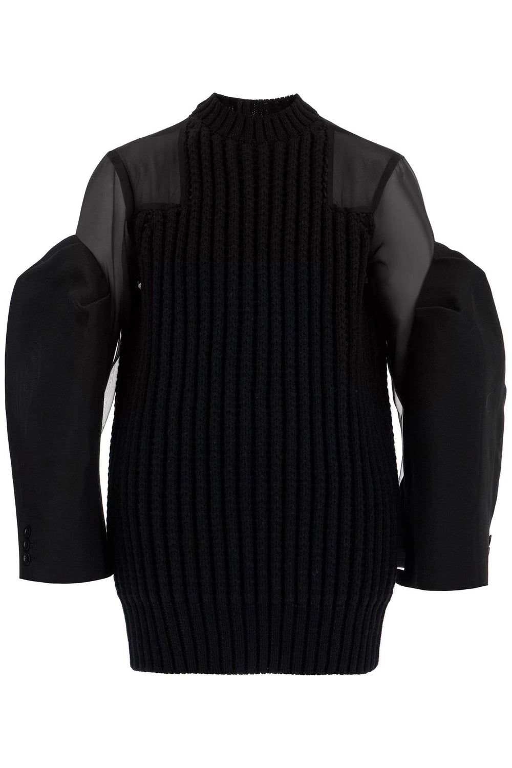 Sacai Ribbed Knit-Chiffon Mini Dress