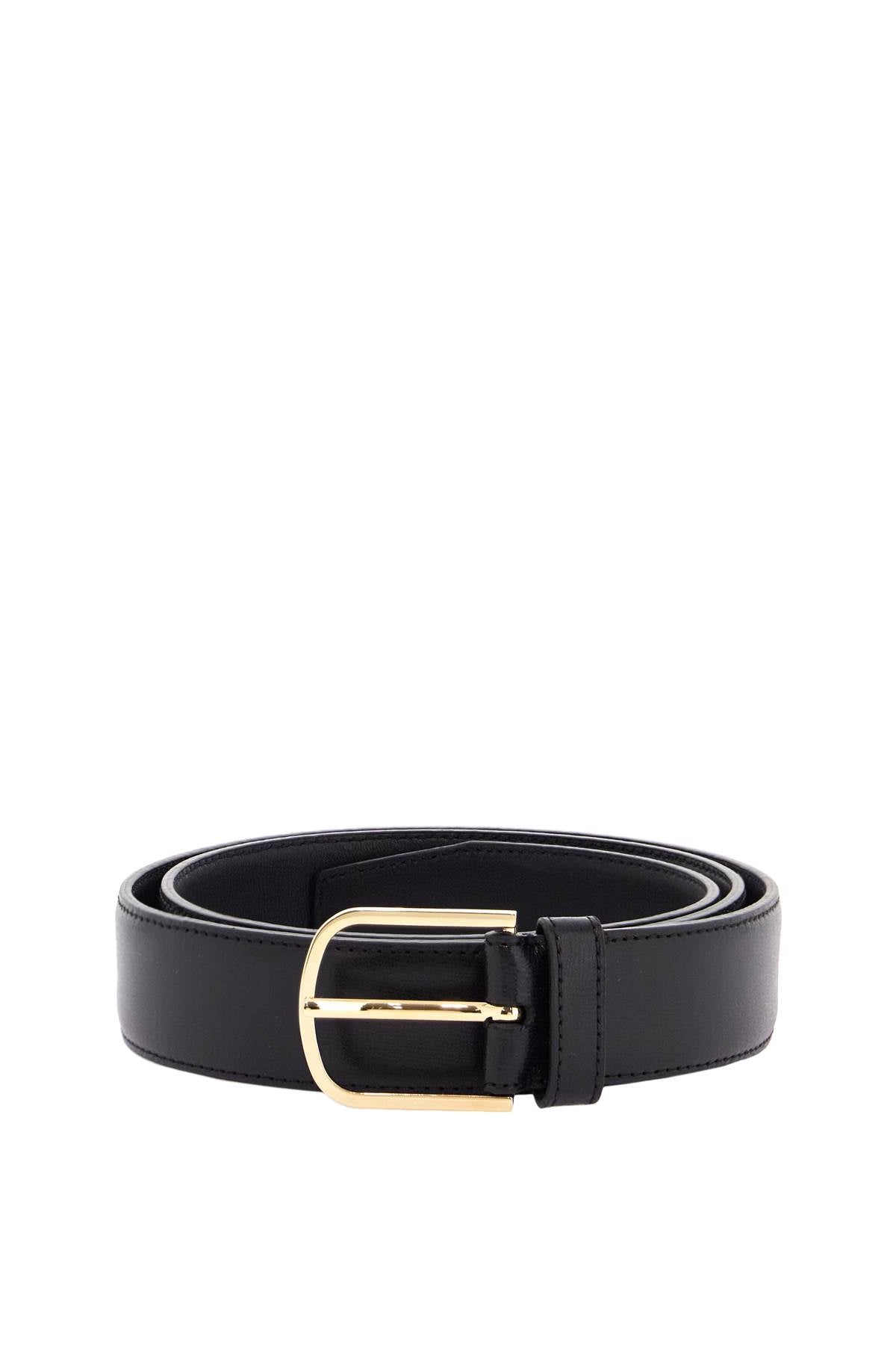 Toteme Wide Black Calf Leather Belt With Gold Buckle For Pants