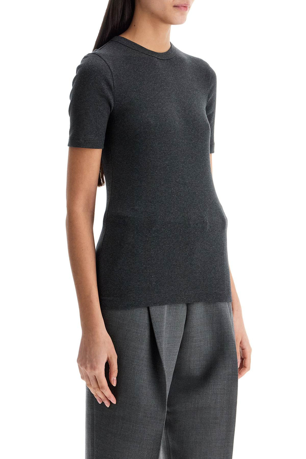 Toteme Organic Cotton Ribbed Sweater In Charcoal Melange