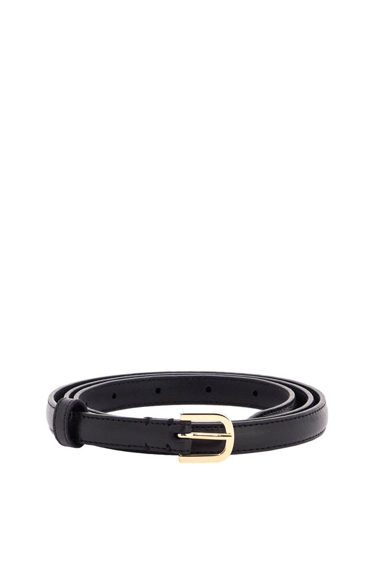 Toteme Slim Black Calfskin Belt With Adjustable Gold Buckle