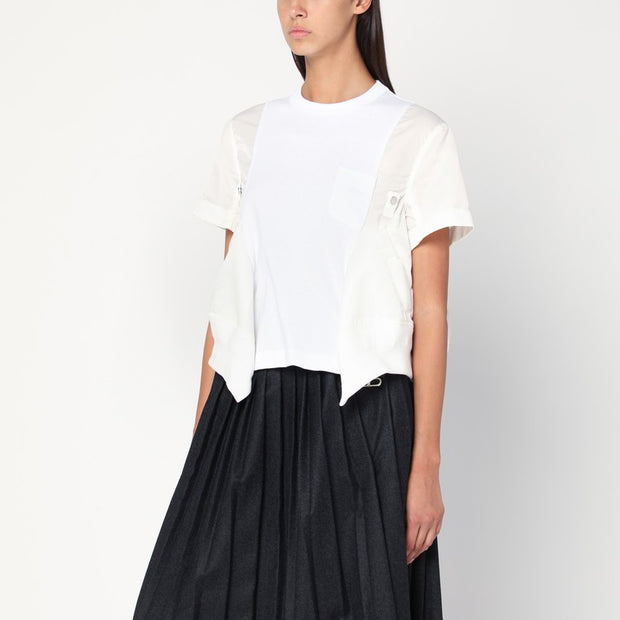 Sacai White Cotton And Nylon T-shirt