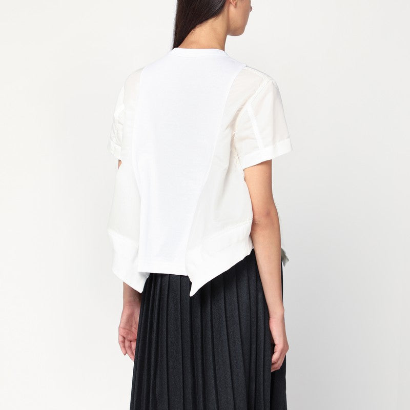 Sacai White Cotton And Nylon T-shirt