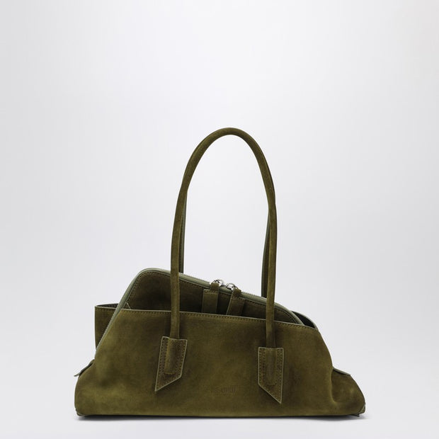 The Attico La Passeggiata Small Bag In Khaki Green Suede