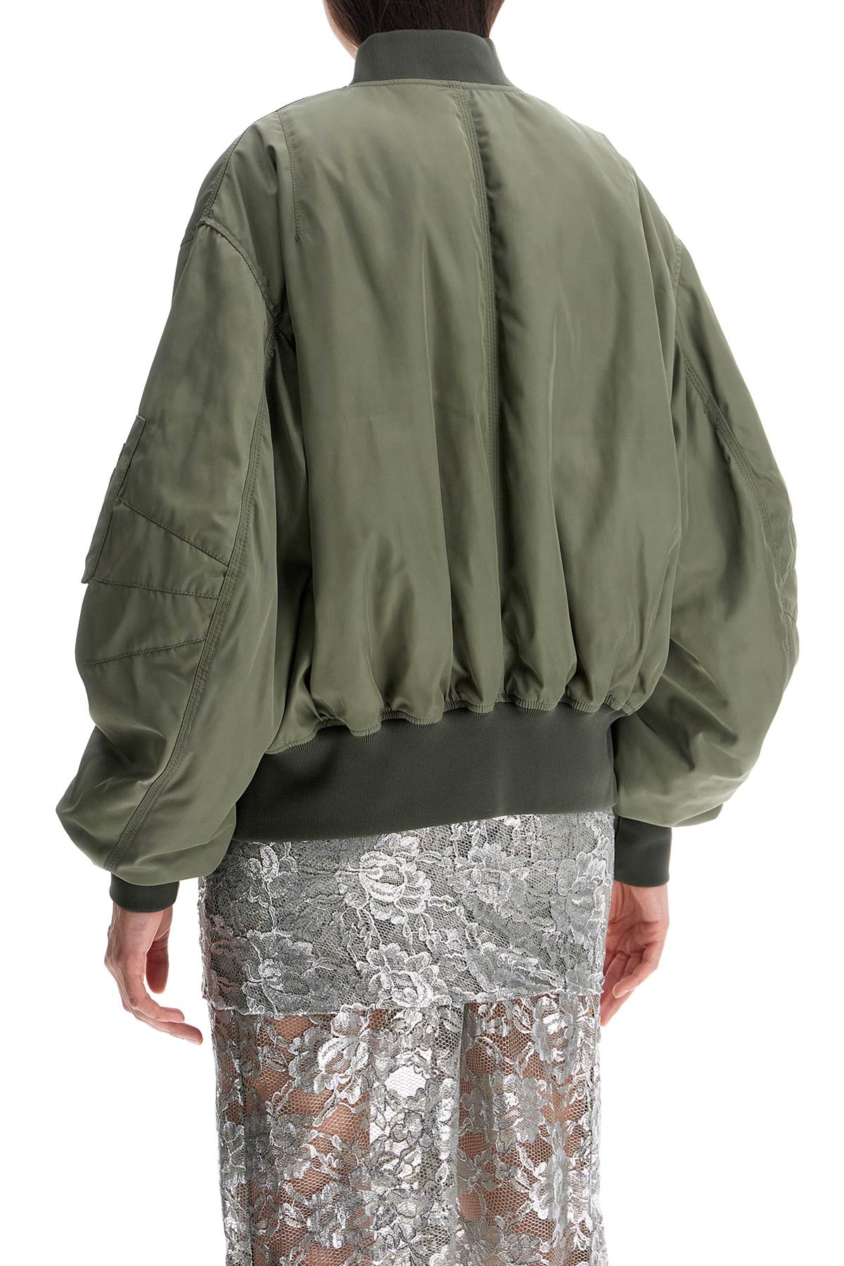 The Attico Oversized Bomber Jacket With Puff Sleeves Military Green