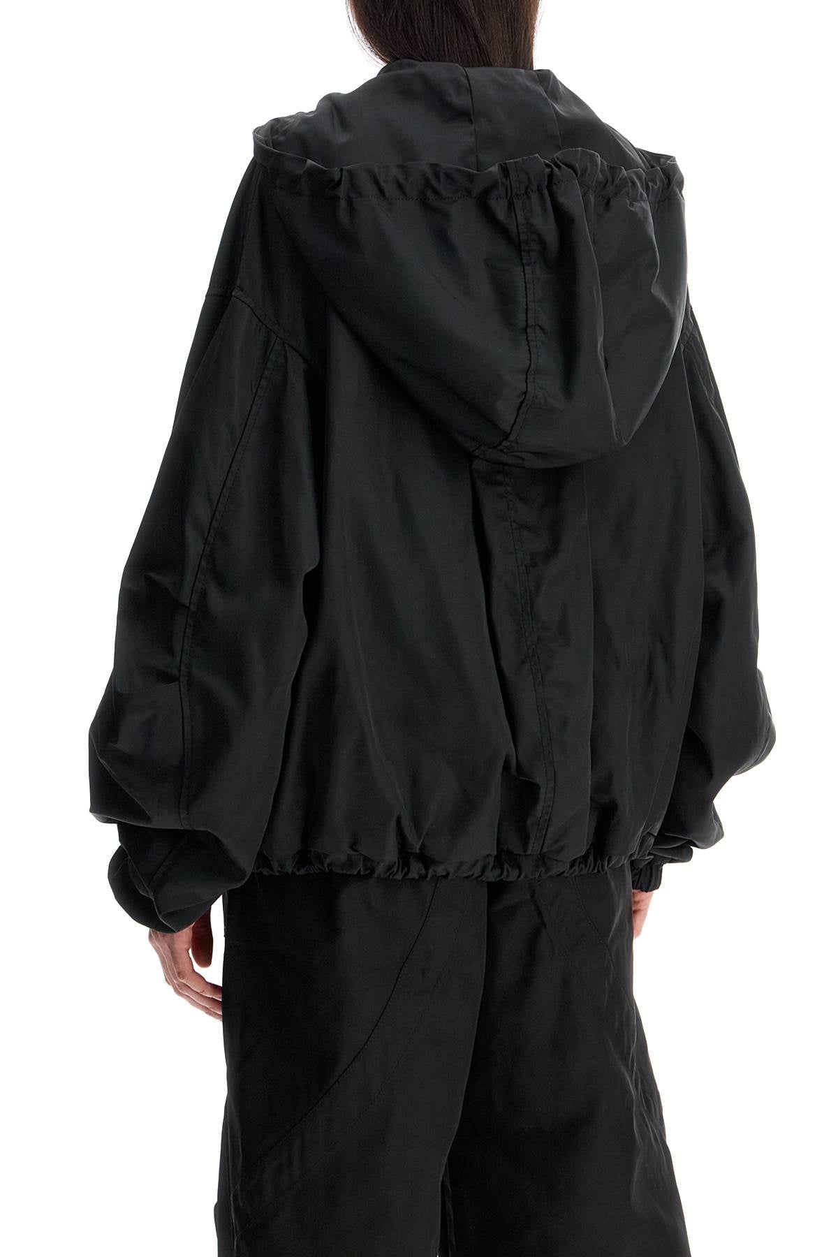 The Attico Oversized Black Hooded Bomber Jacket In Polyester