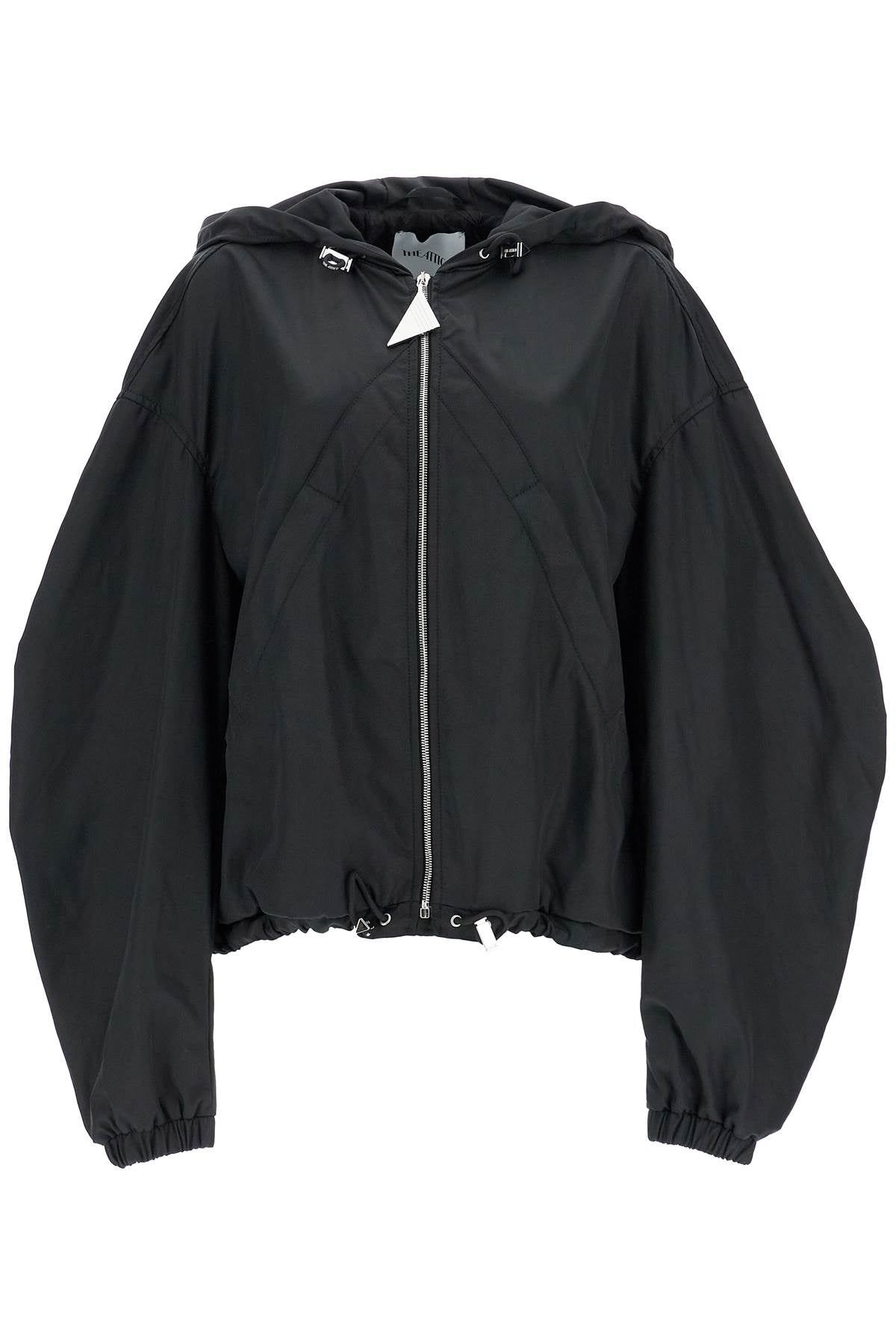 The Attico Oversized Black Hooded Bomber Jacket In Polyester