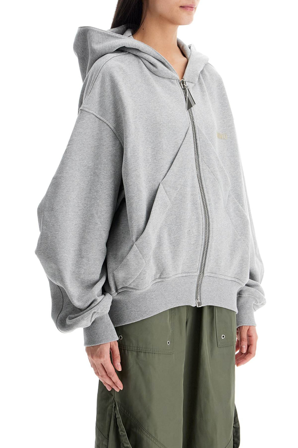 The Attico Gray/beige Melange Loose Hoodie With Zip