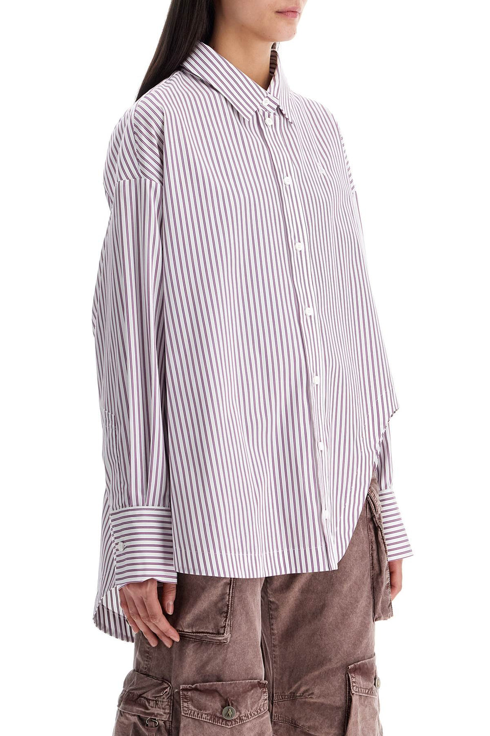 The Attico White And Purple Striped Oversized Shirt