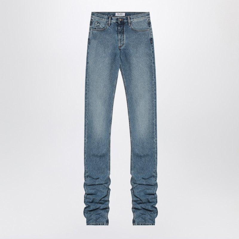 The Attico Sky Blue Jeans With Long Leg Curled At The Hem
