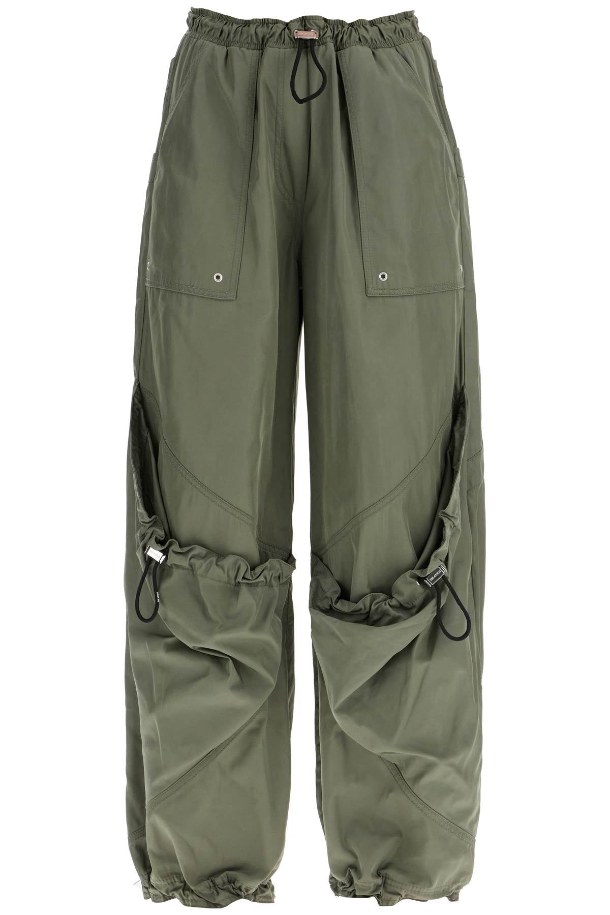 The Attico Wide Leg High-waisted Pants With Adjustable Elastic In Military Green