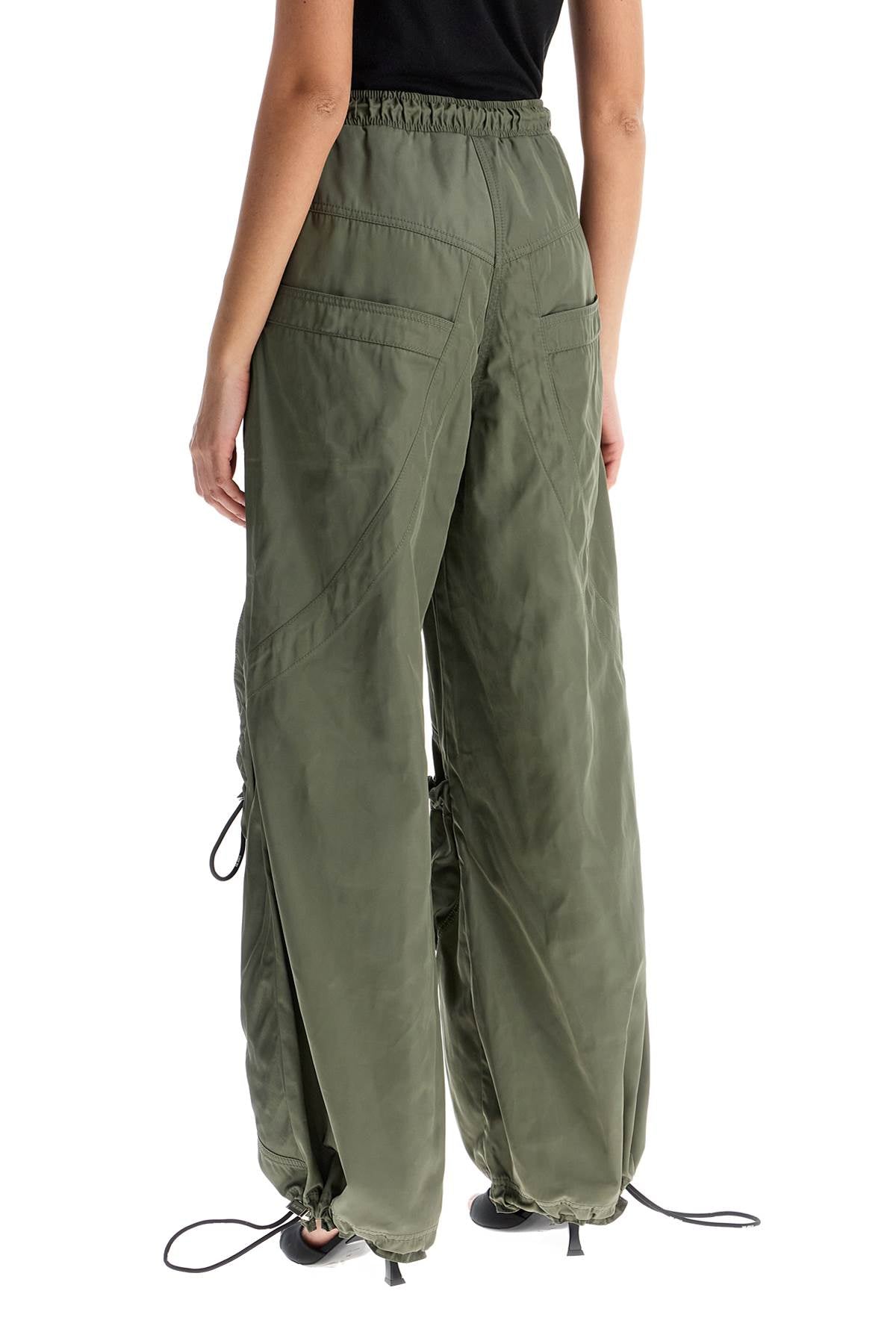 The Attico Wide Leg High-waisted Pants With Adjustable Elastic In Military Green