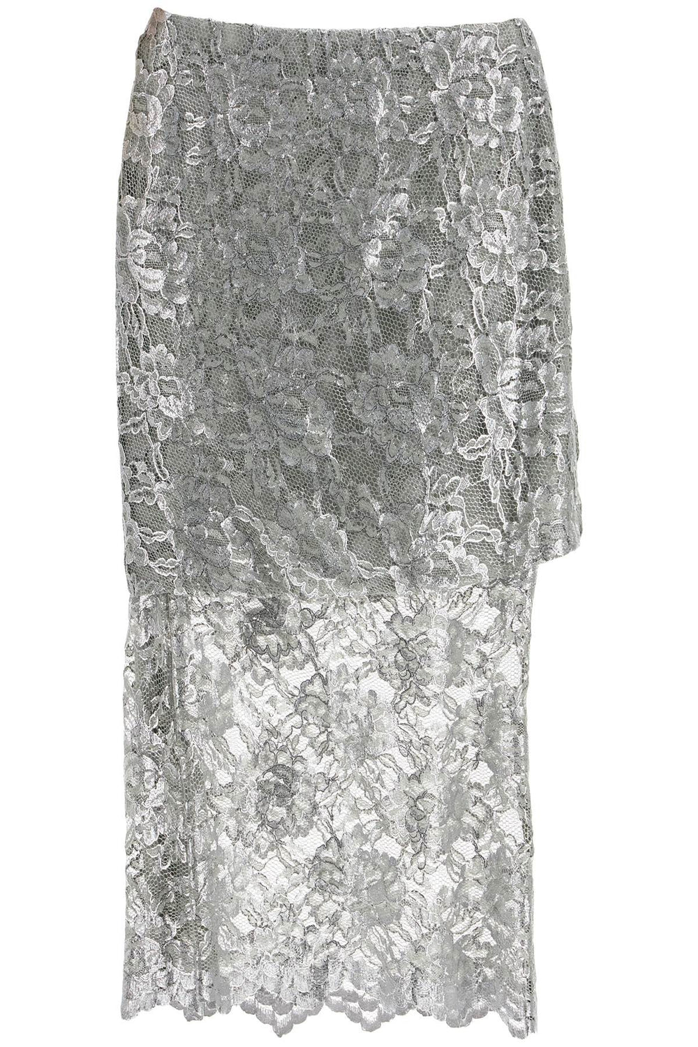 The Attico Silver Lace Midi Skirt