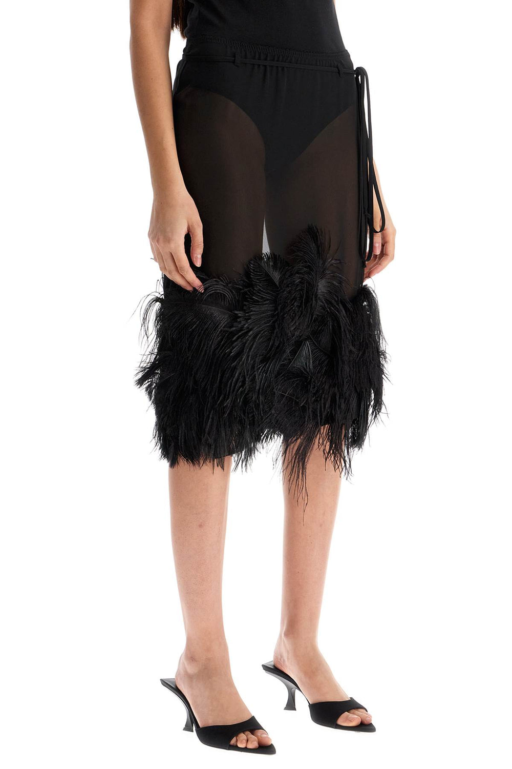 The Attico Midi Skirt With Feathers