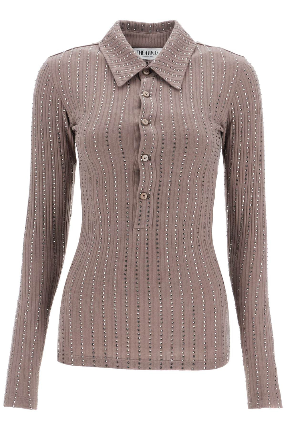 The Attico Faded Mud Long Sleeve Vertical Striped Top