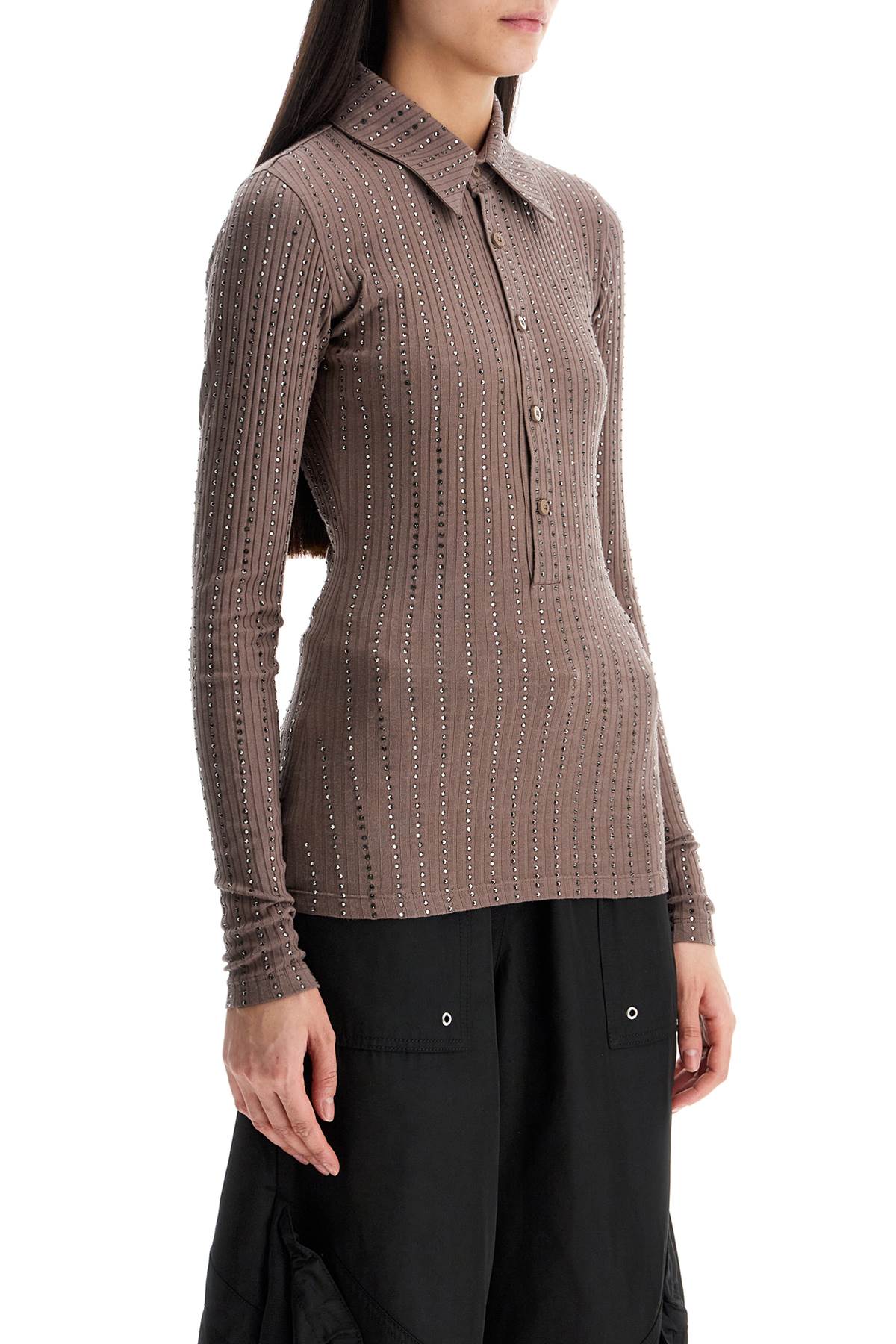 The Attico Faded Mud Long Sleeve Vertical Striped Top