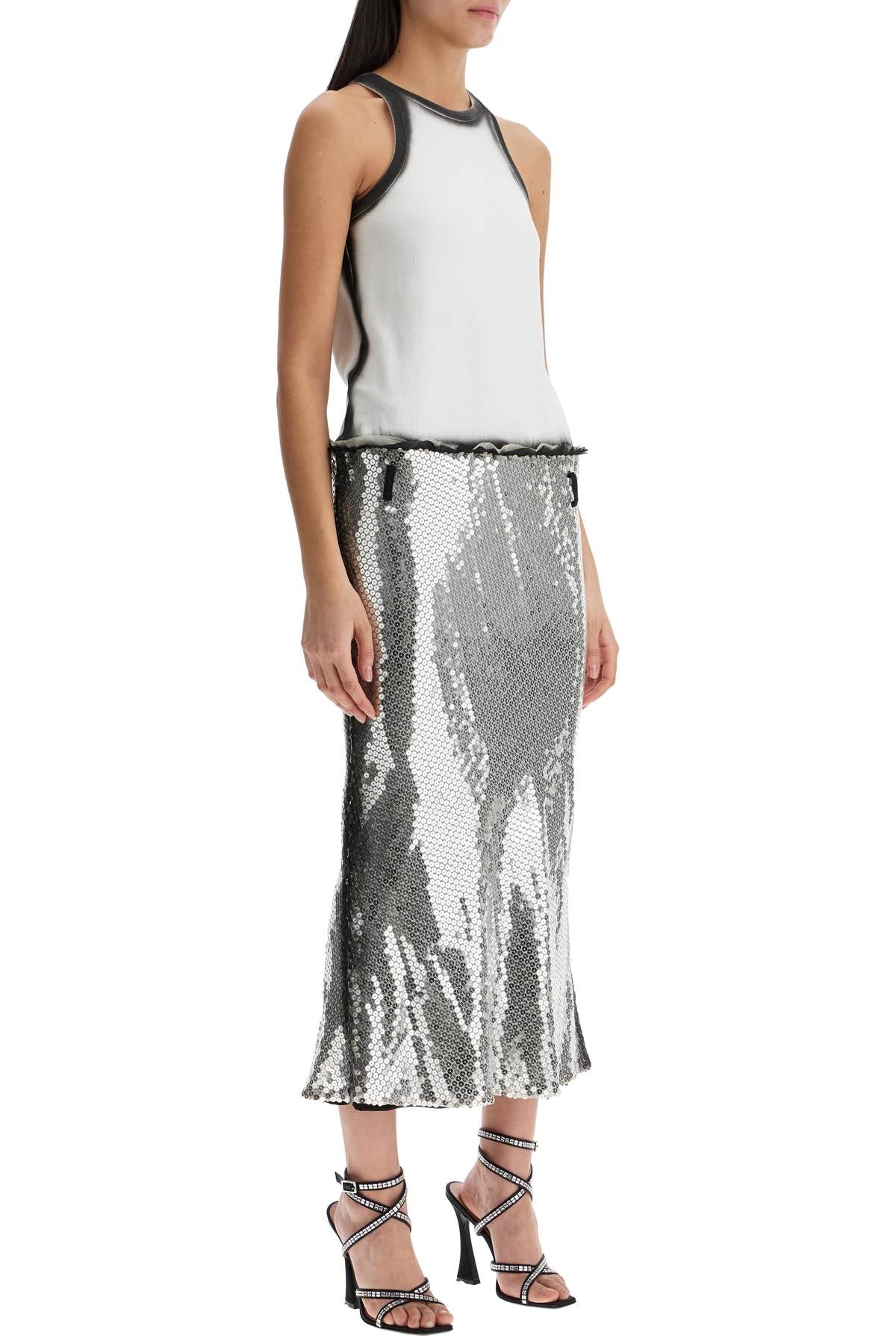 The Attico White And Silver Floral Sequin Midi Dress