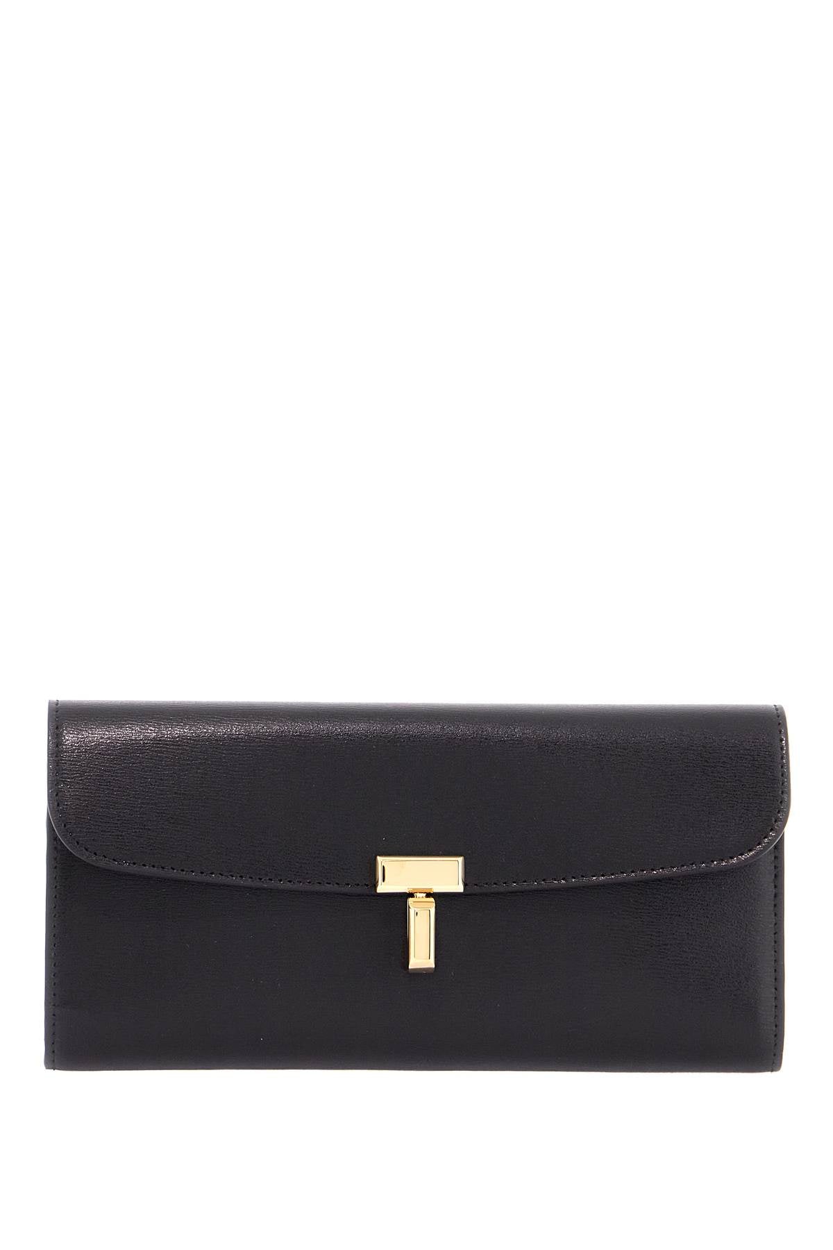 Toteme T-lock Wallet In Shiny Black Leather With Snap Closure