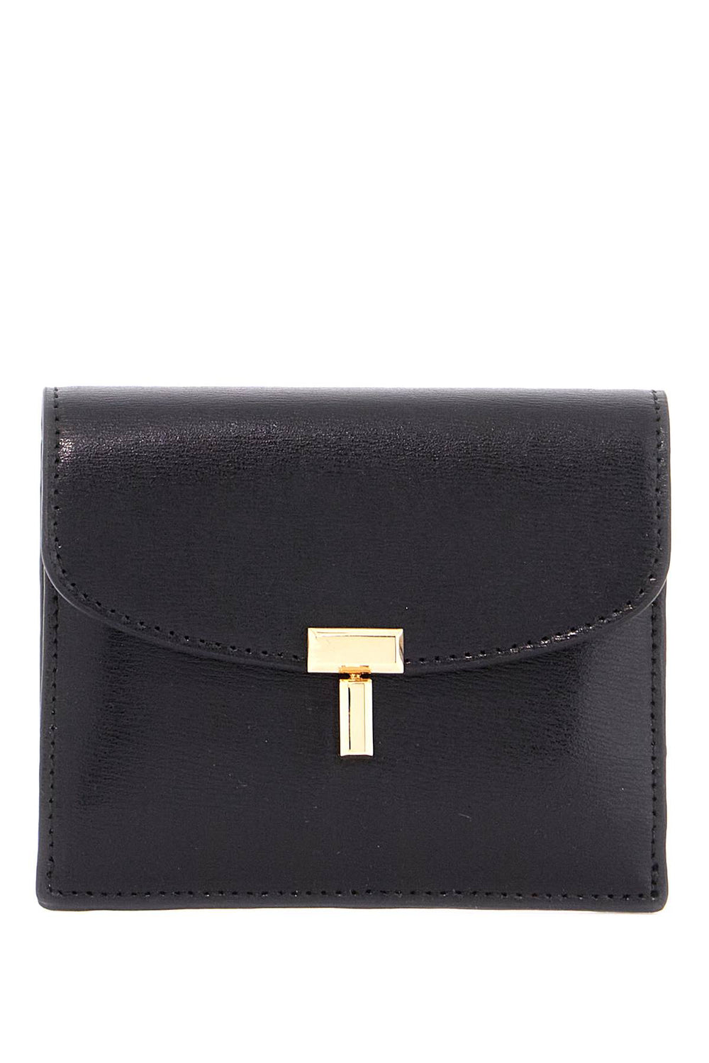 Toteme Compact T-lock Black Glossy Leather Credit Card Holder