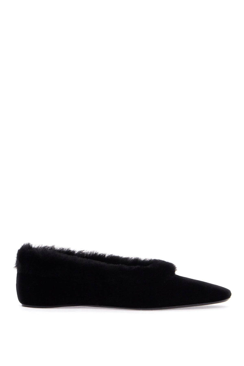 Toteme Black Velvet Ballet Flats With Shearling Trim