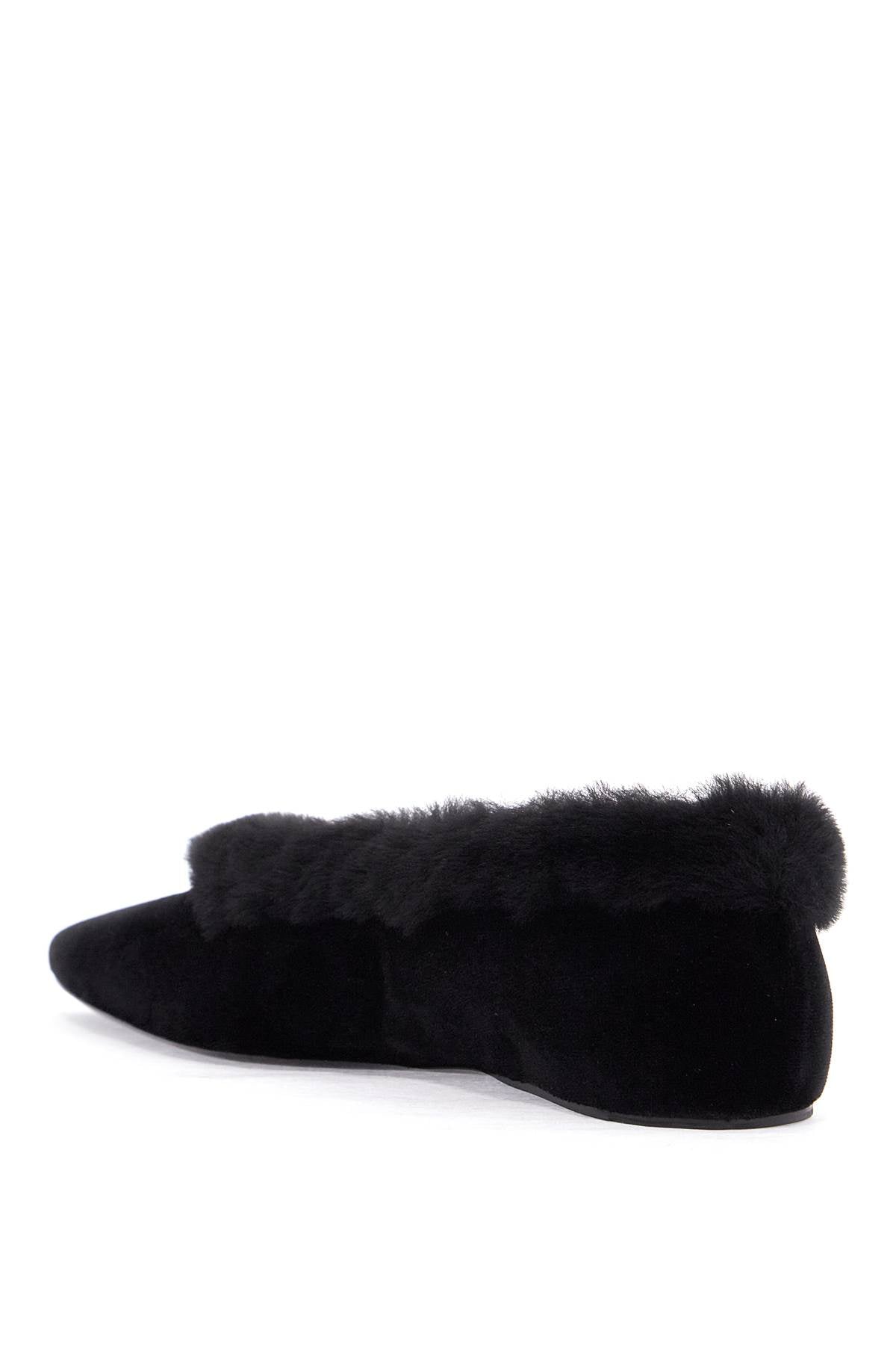 Toteme Black Velvet Ballet Flats With Shearling Trim