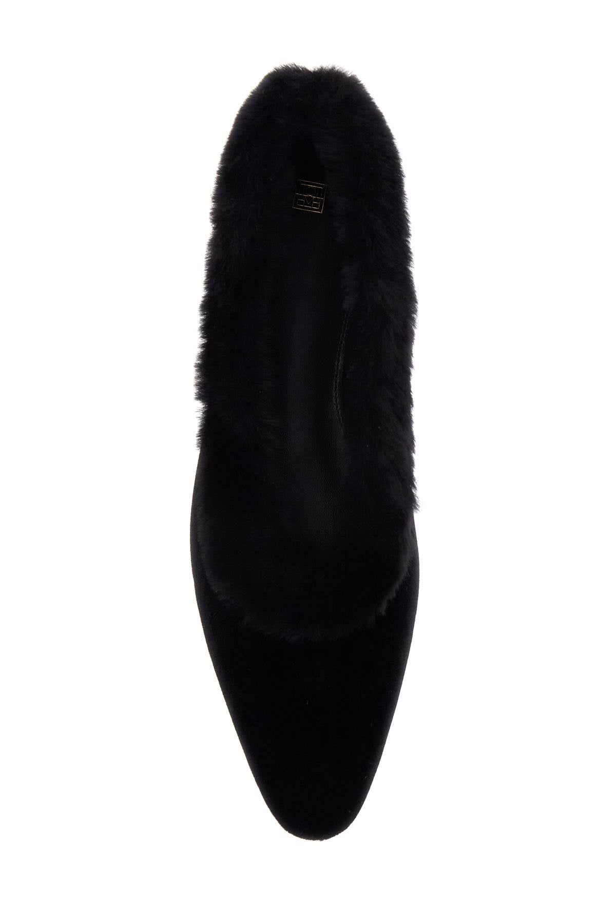 Toteme Black Velvet Ballet Flats With Shearling Trim