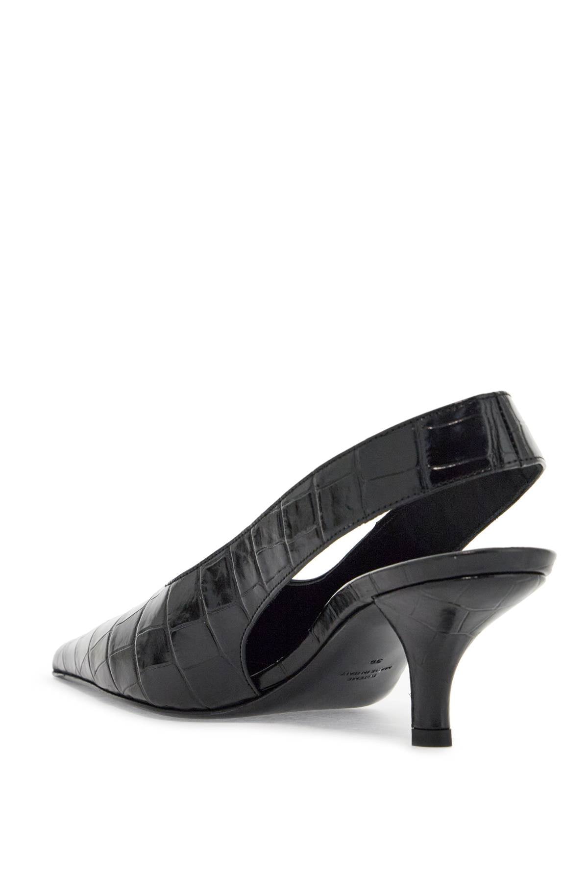 Toteme Black Calfskin Crocodile Effect Slingback Pumps