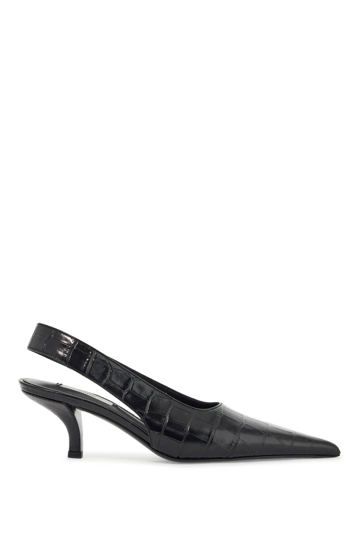 Toteme Black Calfskin Crocodile Effect Slingback Pumps