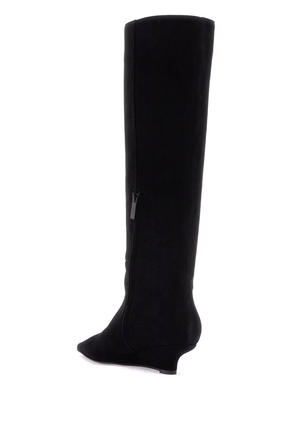 Toteme Black Suede Knee-High Boots With Low Heel