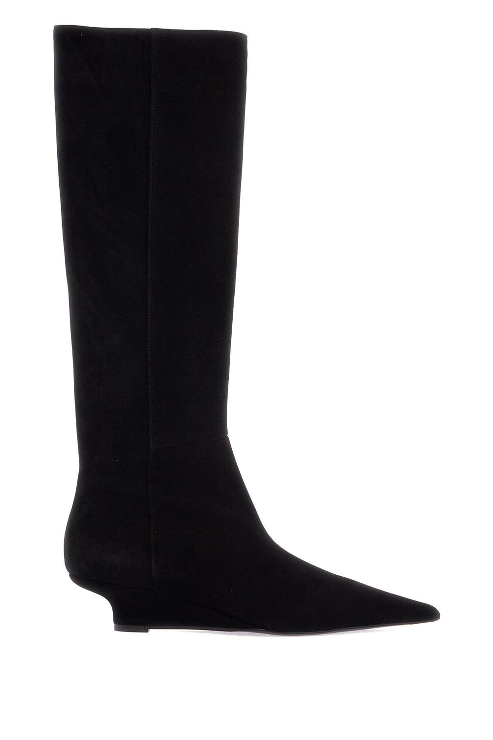 Toteme Black Suede Knee-High Boots With Low Heel