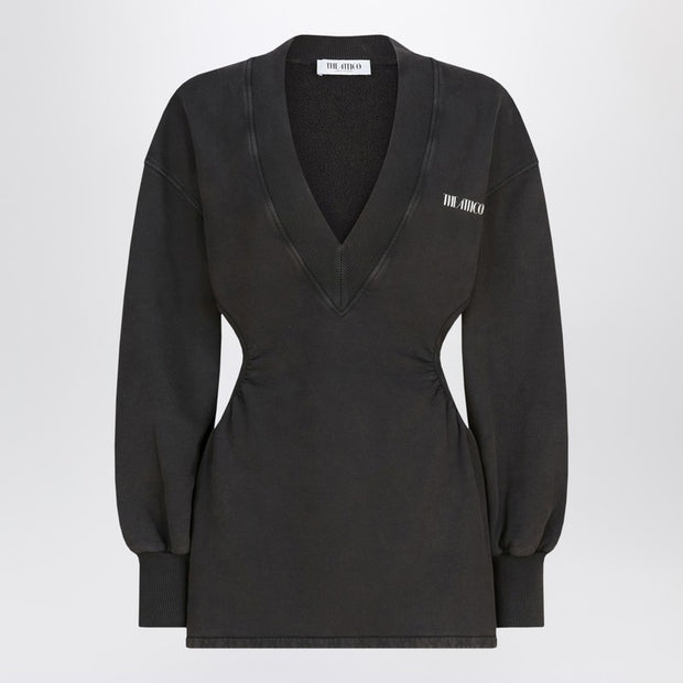 The Attico Washed-effect Black Mini Dress With Logo