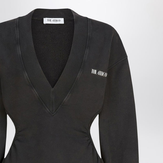 The Attico Washed-effect Black Mini Dress With Logo