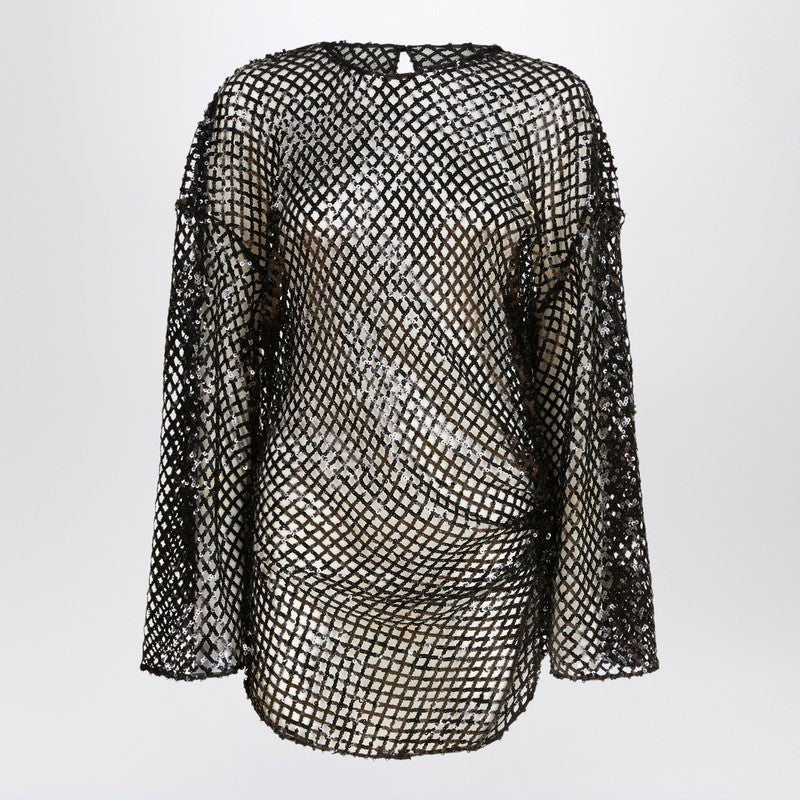 The Attico Black Mesh Mini Dress With Sequins