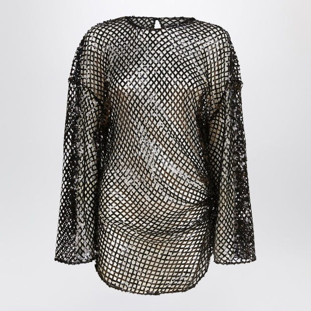 The Attico Black Mesh Mini Dress With Sequins