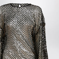 The Attico Black Mesh Mini Dress With Sequins