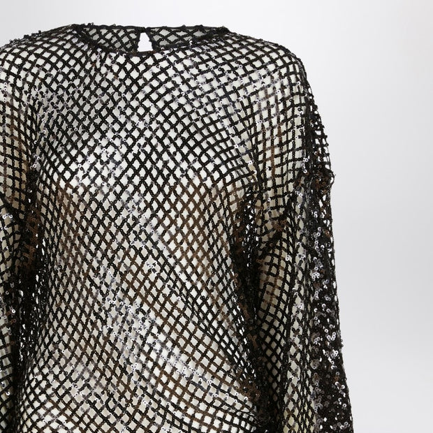 The Attico Black Mesh Mini Dress With Sequins