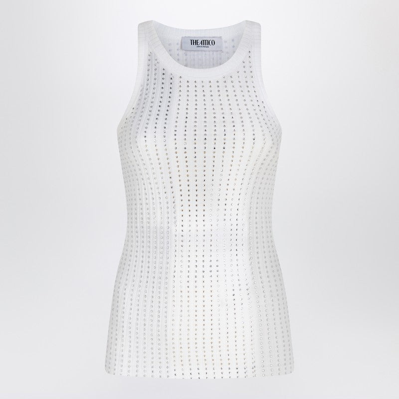 The Attico White Tank Top With Rhinestones