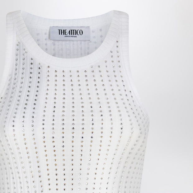 The Attico White Tank Top With Rhinestones