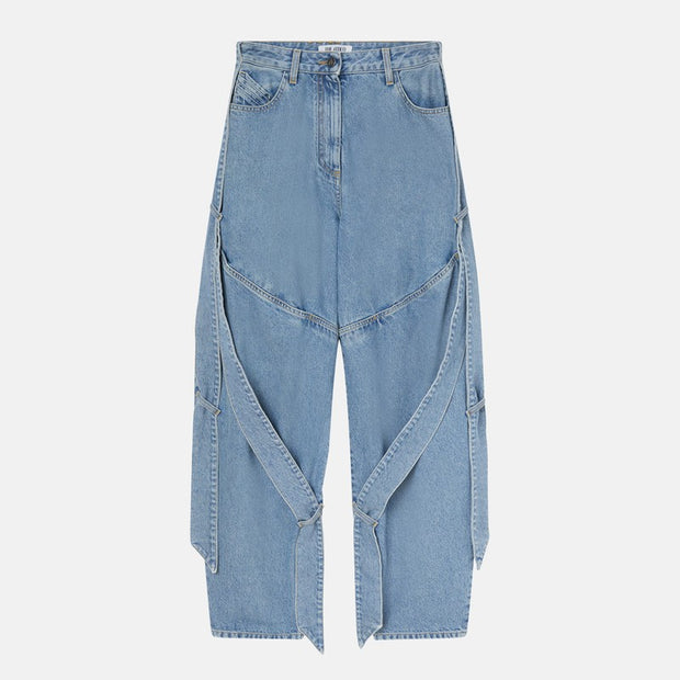 The Attico Wide Light Blue Jeans With Ribbons