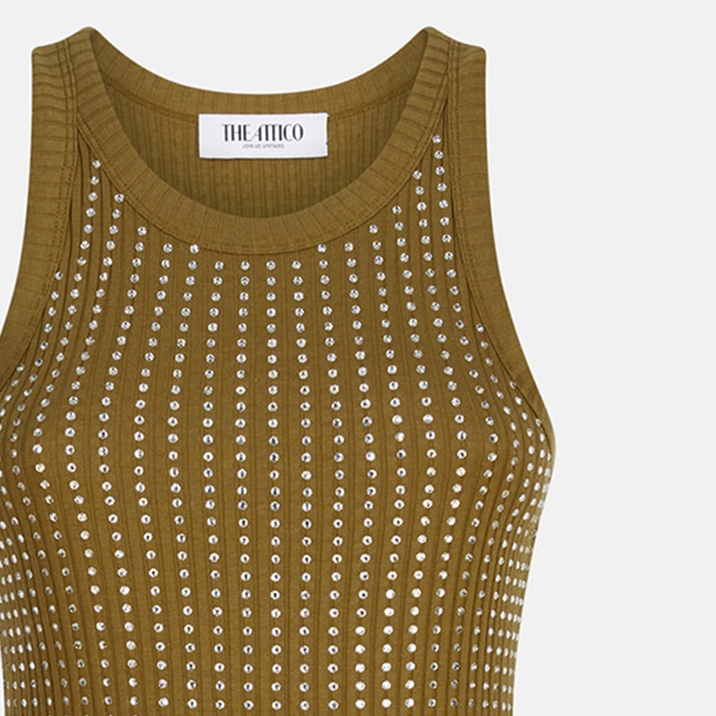 The Attico Military Green Mini Dress With Rhinestones